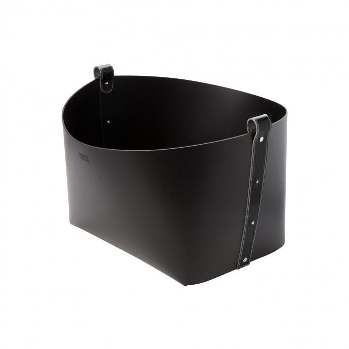 Small Leather Magazine Basket - Black with Black Strap (D)