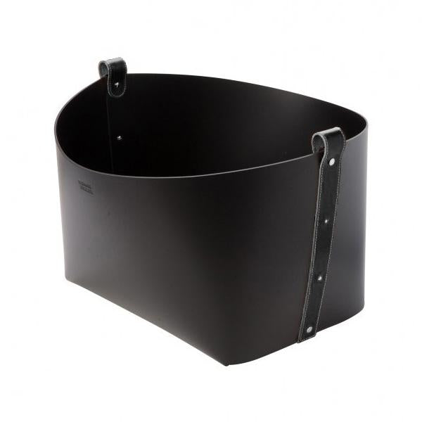 Small Leather Magazine Basket - Black with Black Strap (D)