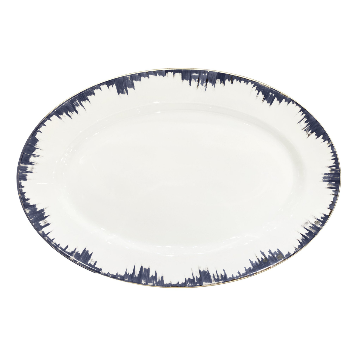 Iris No. 2 Large Oval Platter - Steel Blue Gold Rim