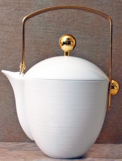 Hemisphere White Tea Pot with Gold Accents