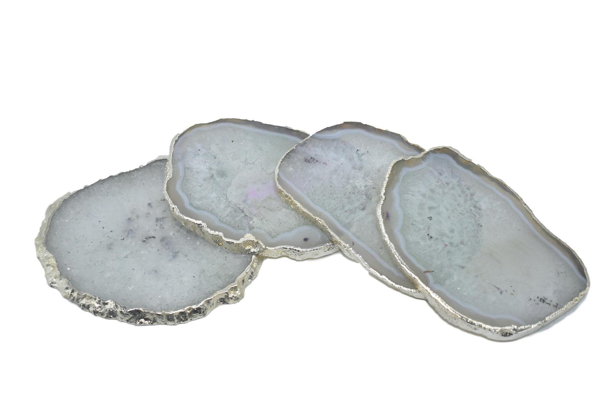 Agate Natural Grey Coasters with Platinum Set of 4