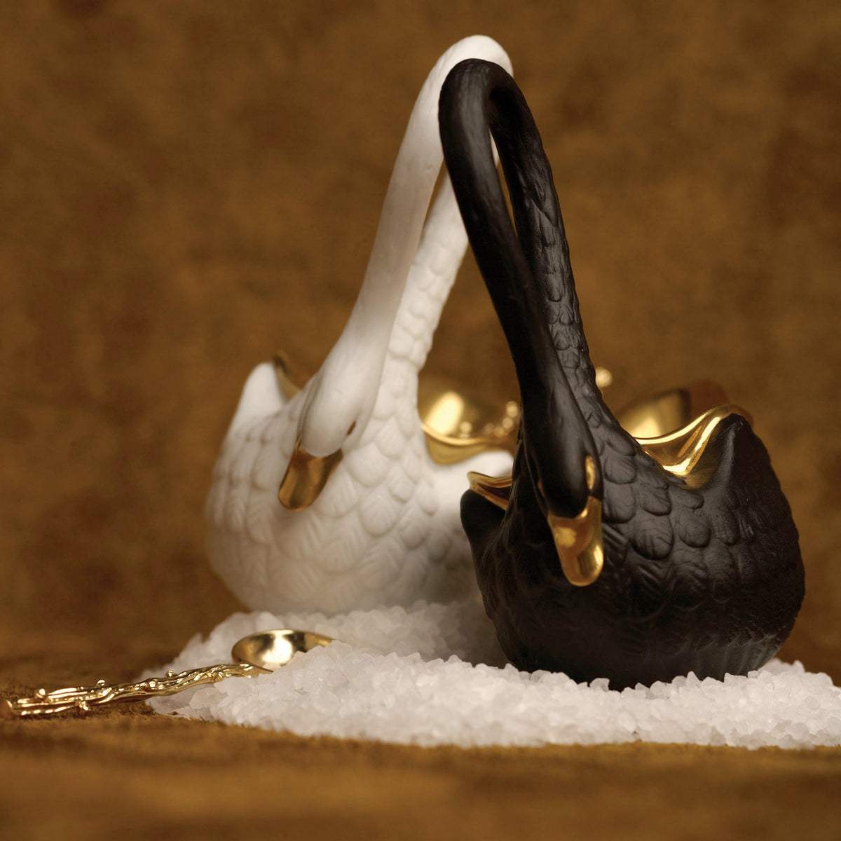 Swan Salt Cellar with 14K Gold Plated Spoon