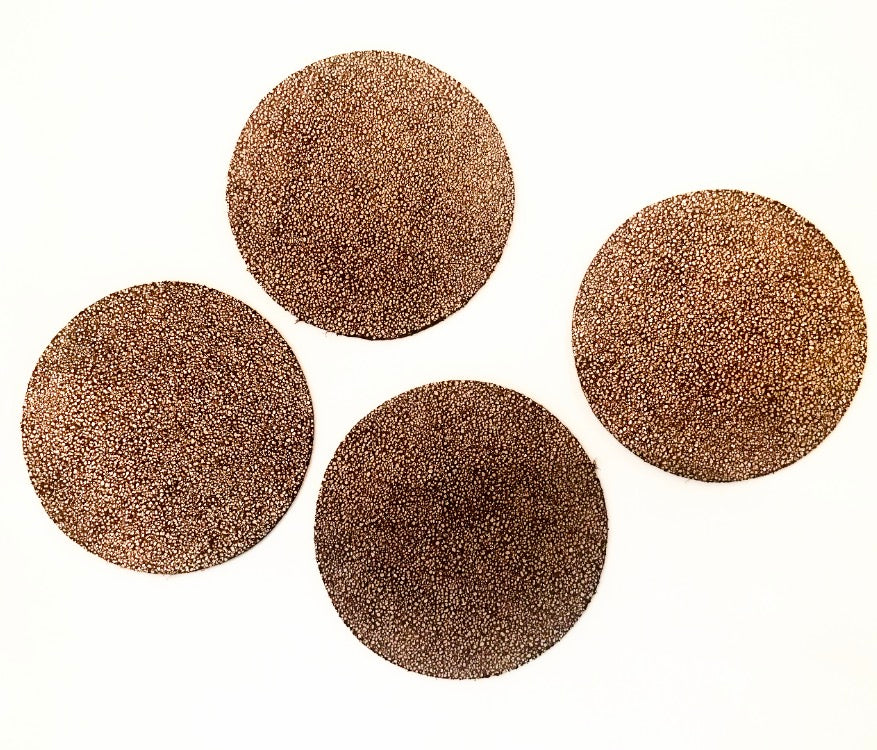 Round Leather Coasters, Natural and Silver, set of 4