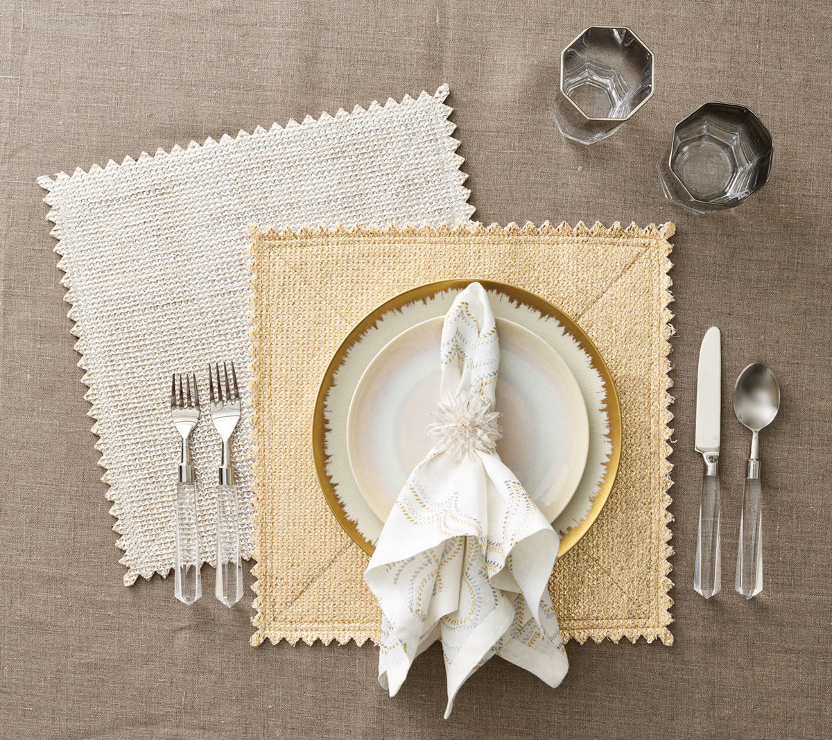 Stamped Placemat Gold &amp; Silver, Set of 4