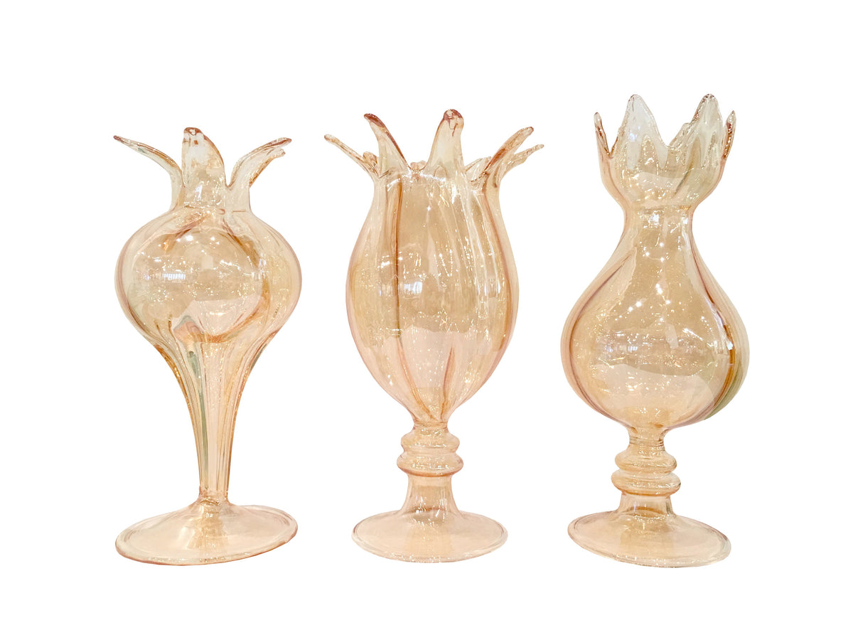 Large Capsule Amber Vases, Set of 3