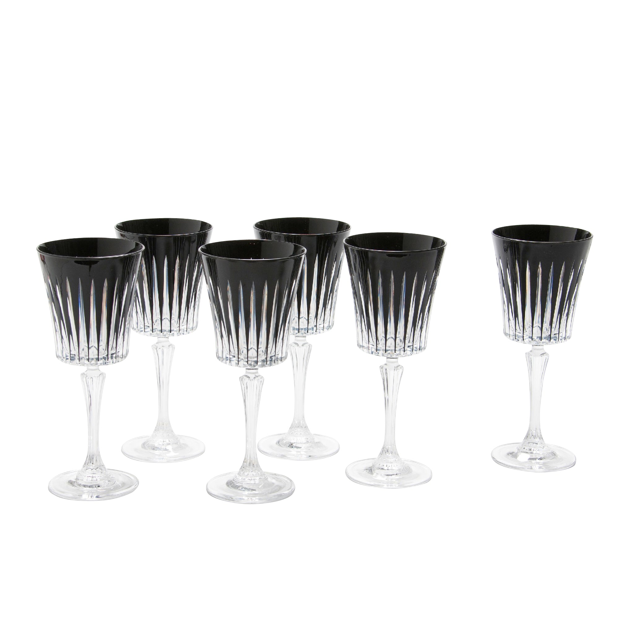 Set of 6 Black Stemmed Water Glasses