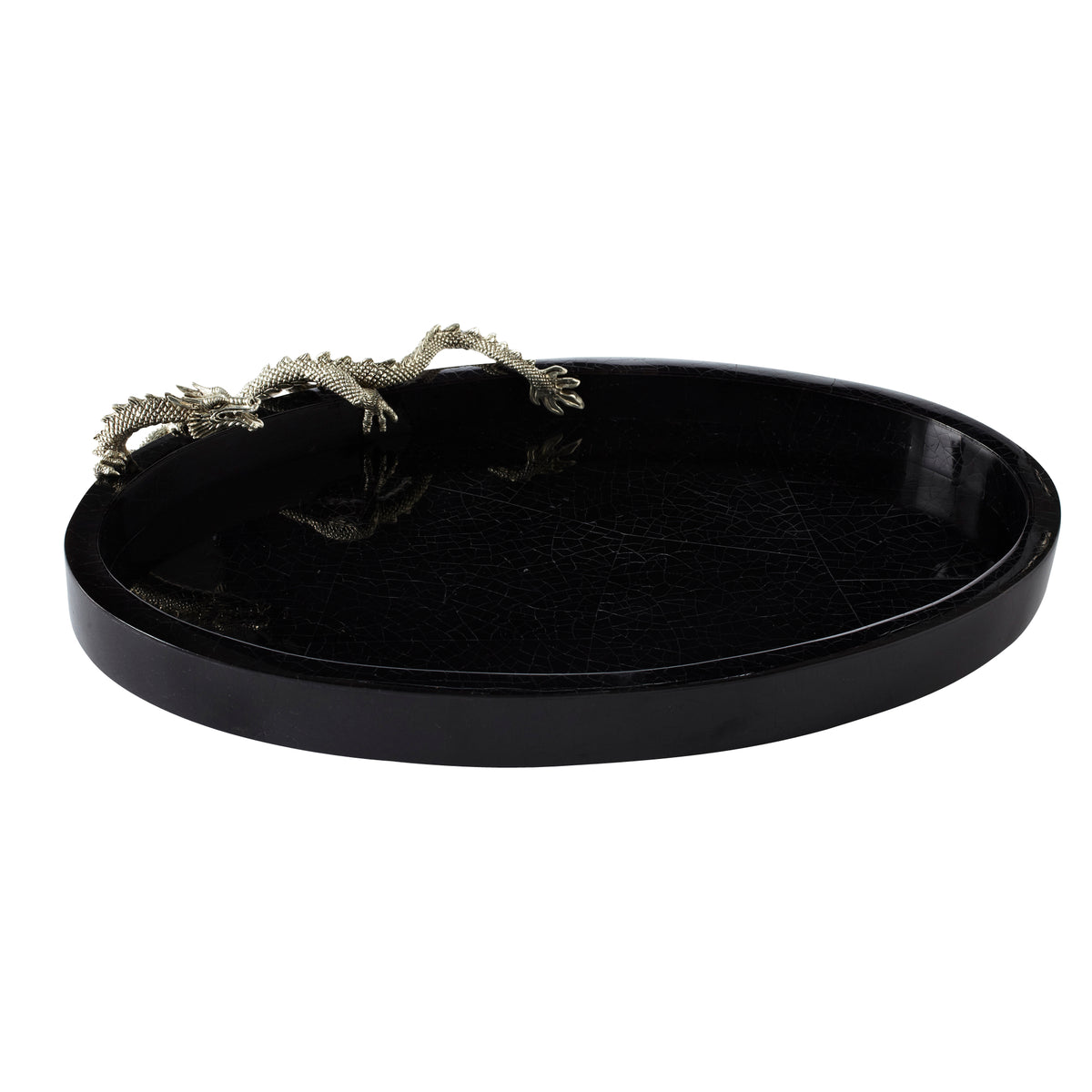 Oval Tray with Silver Plated Dragon