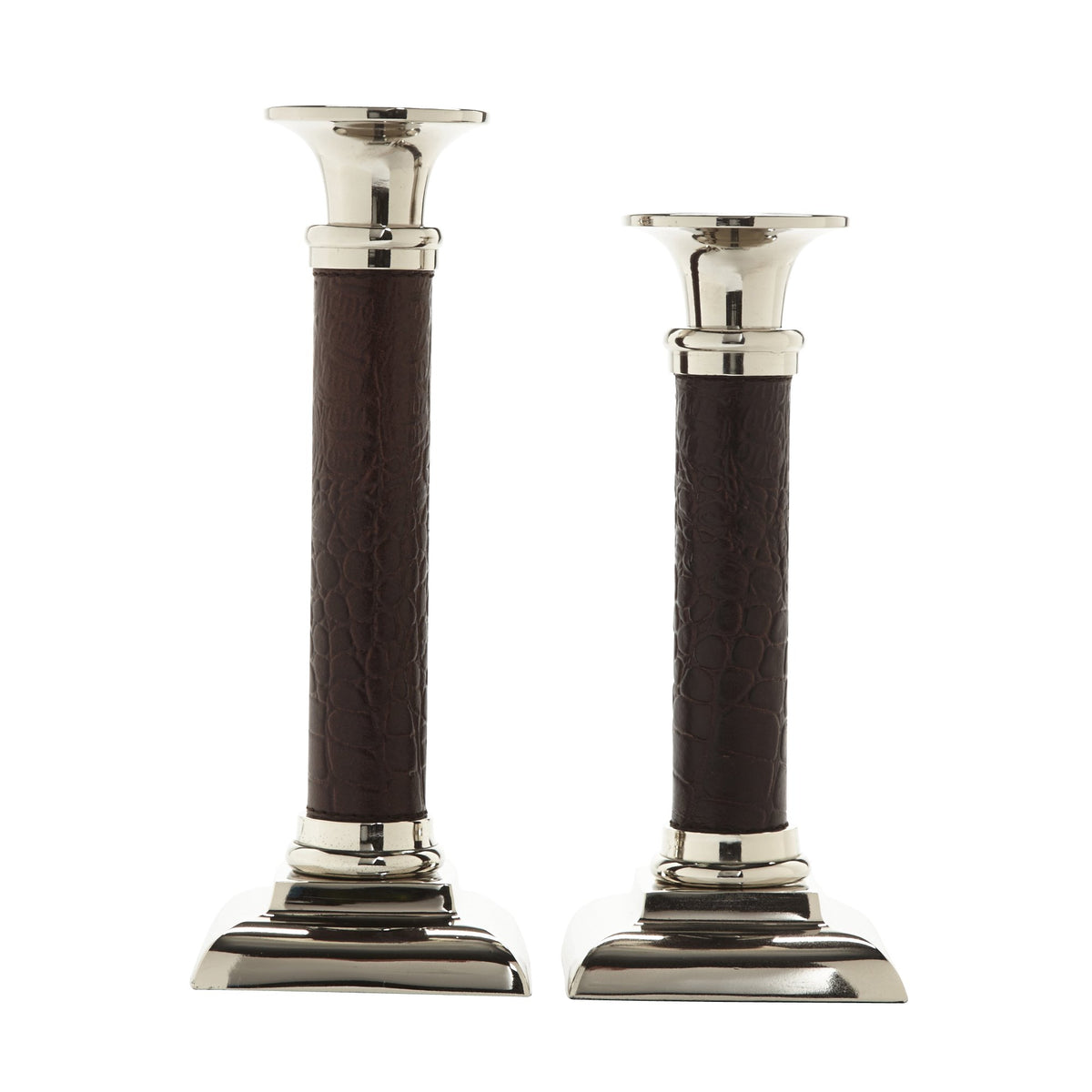 Medium Candle Holder with Embossed Leather