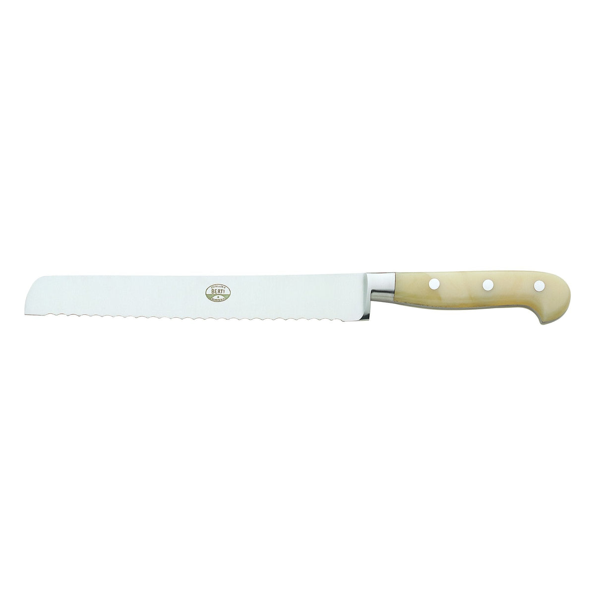 Bread Knife with Lucite Handle  and Magnetized Wood Block