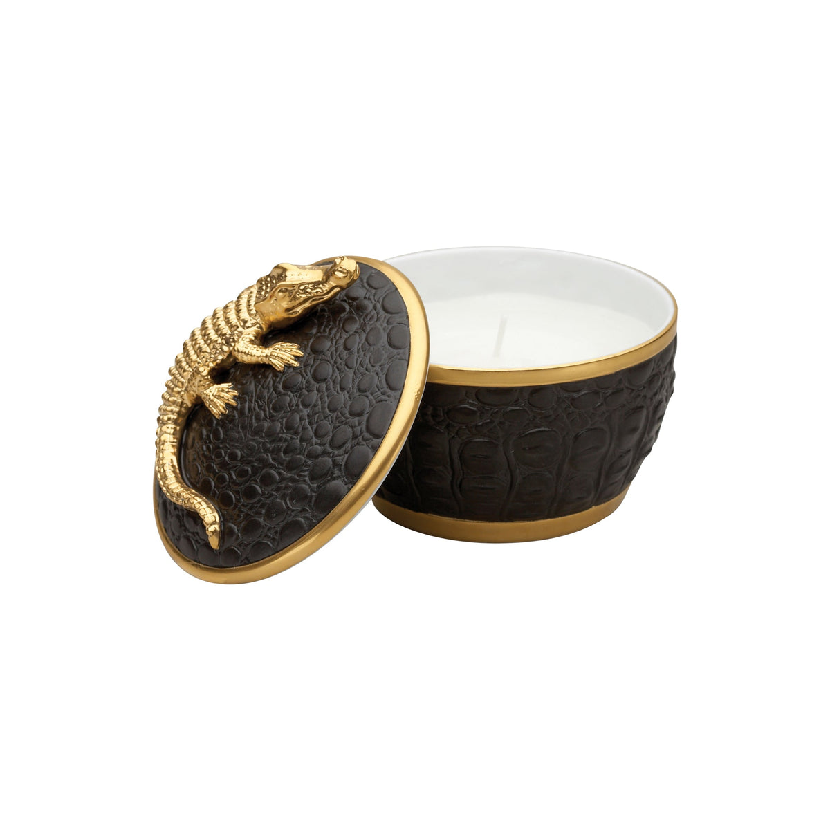 Gold Crocodile Candle on Black Porcelain Base