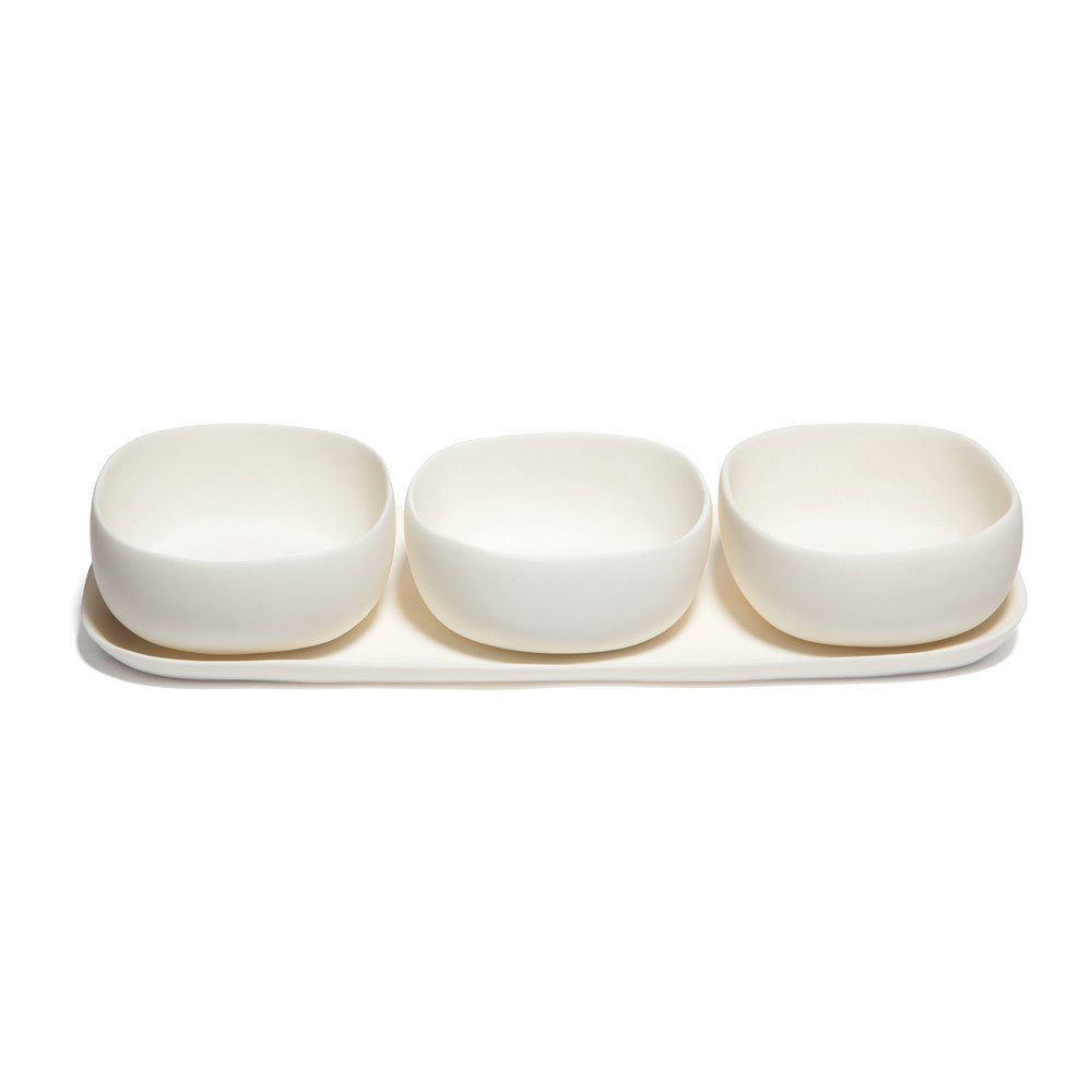 Trio of White Bowls on Dish