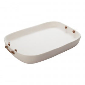 Extra Large White Tray with Leather Handles