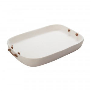 Extra Large White Tray with Leather Handles