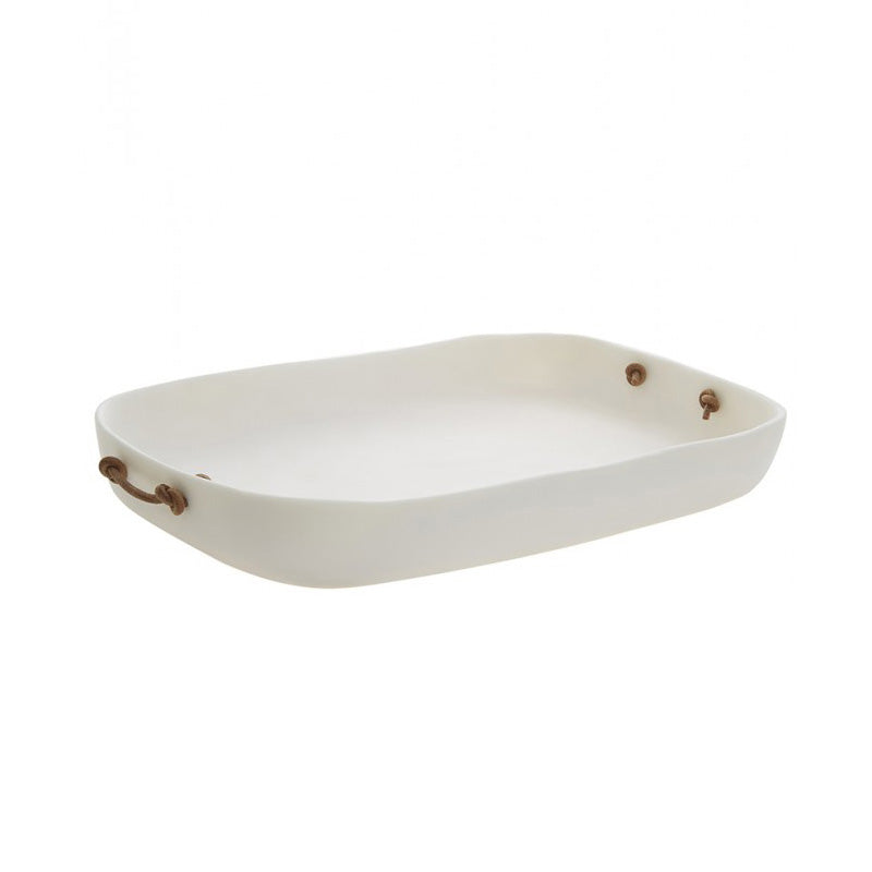 Extra Large White Tray with Leather Handles