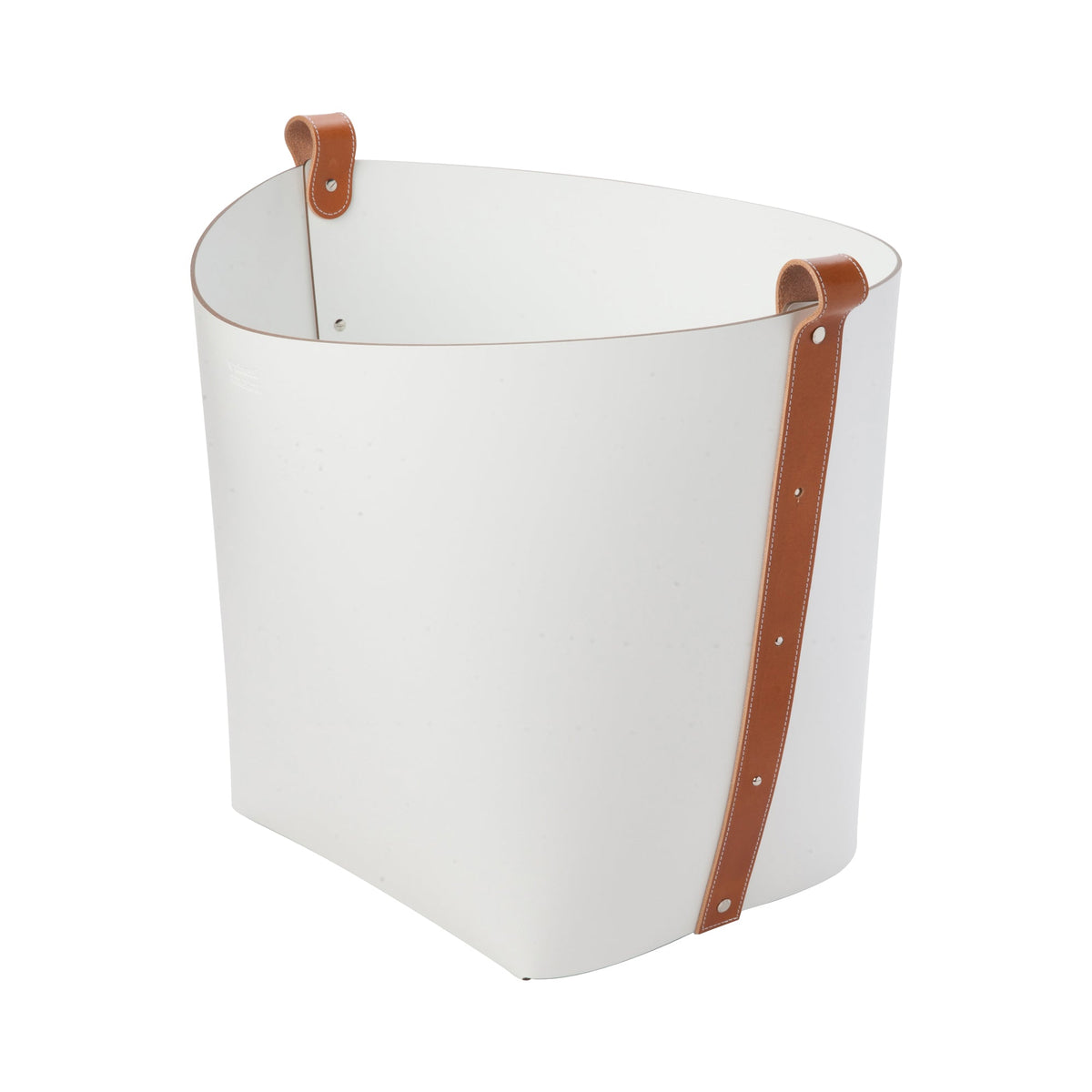 Large Leather Magazine Basket -White with Brown Strap