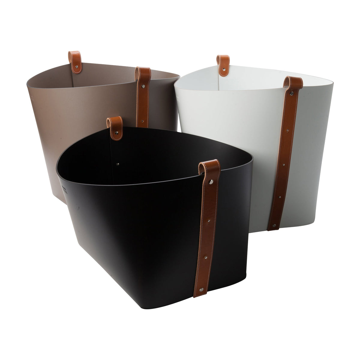 Large Leather Magazine Basket -White with Brown Strap