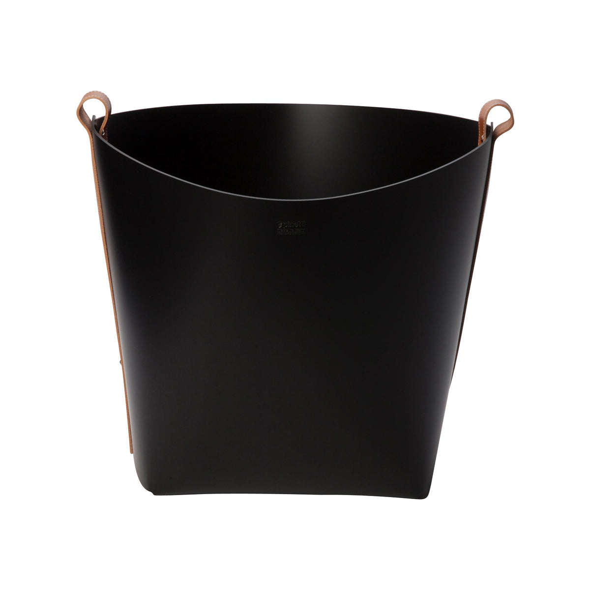 Large Leather Magazine Basket - Black with Brown Strap