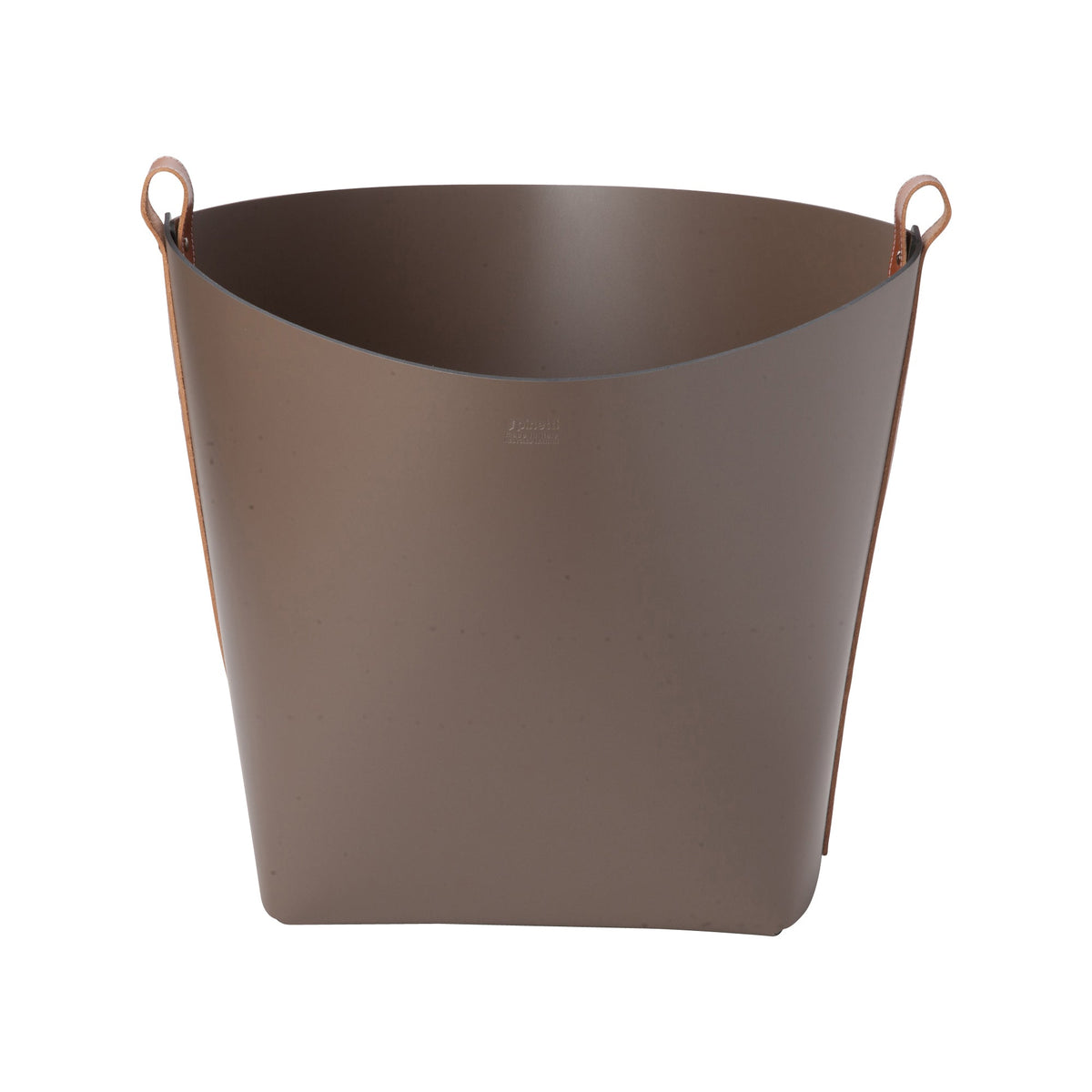 Large Leather Magazine Basket -Taupe with Brown Strap