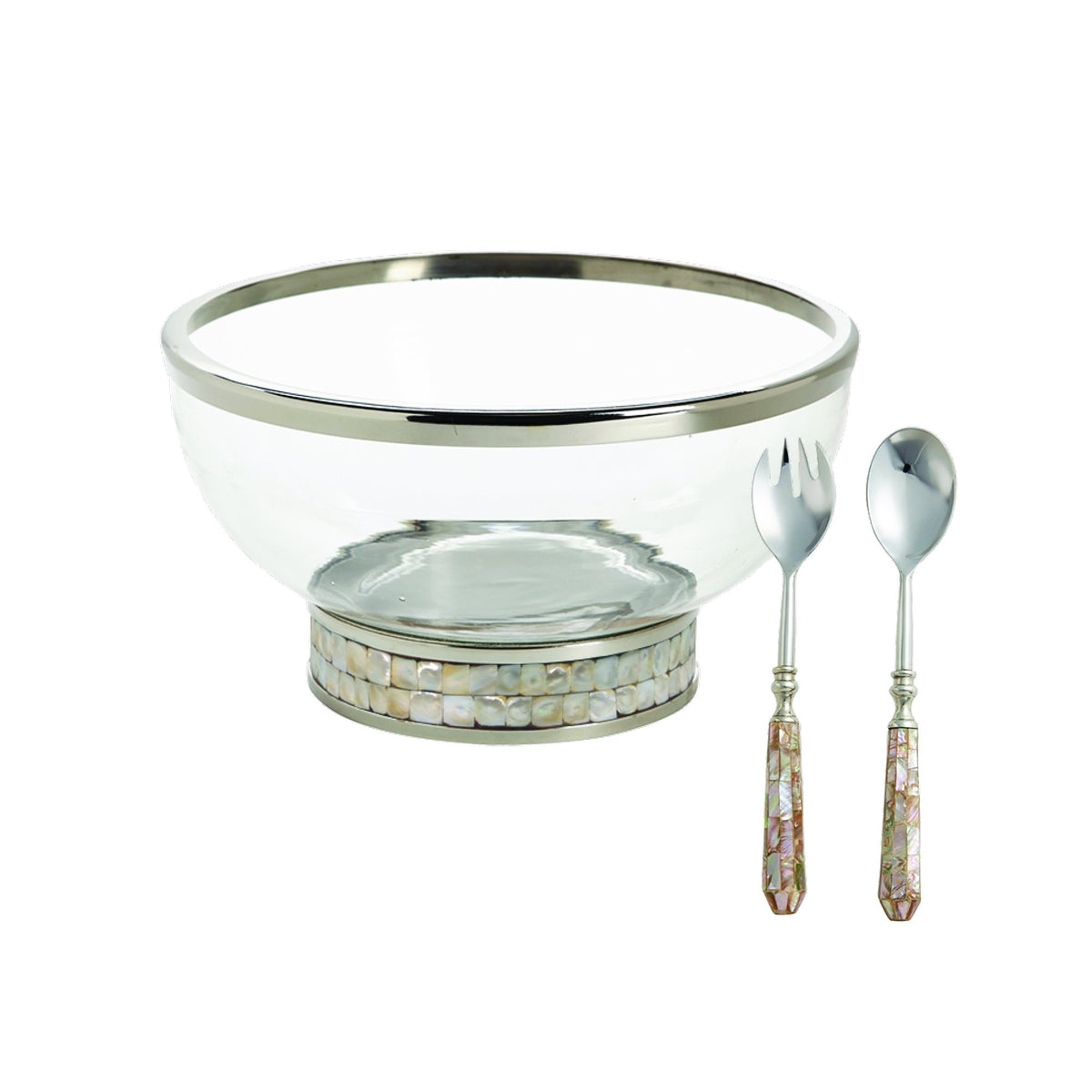 Set of Mother of Pearl Bowl and Salad Servers