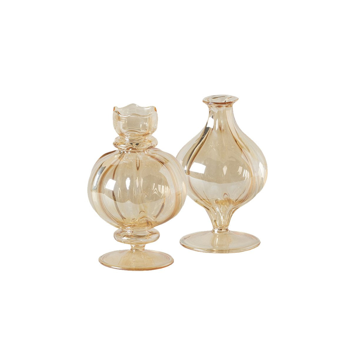 Small Spherical Vase, Amber, Set of 2