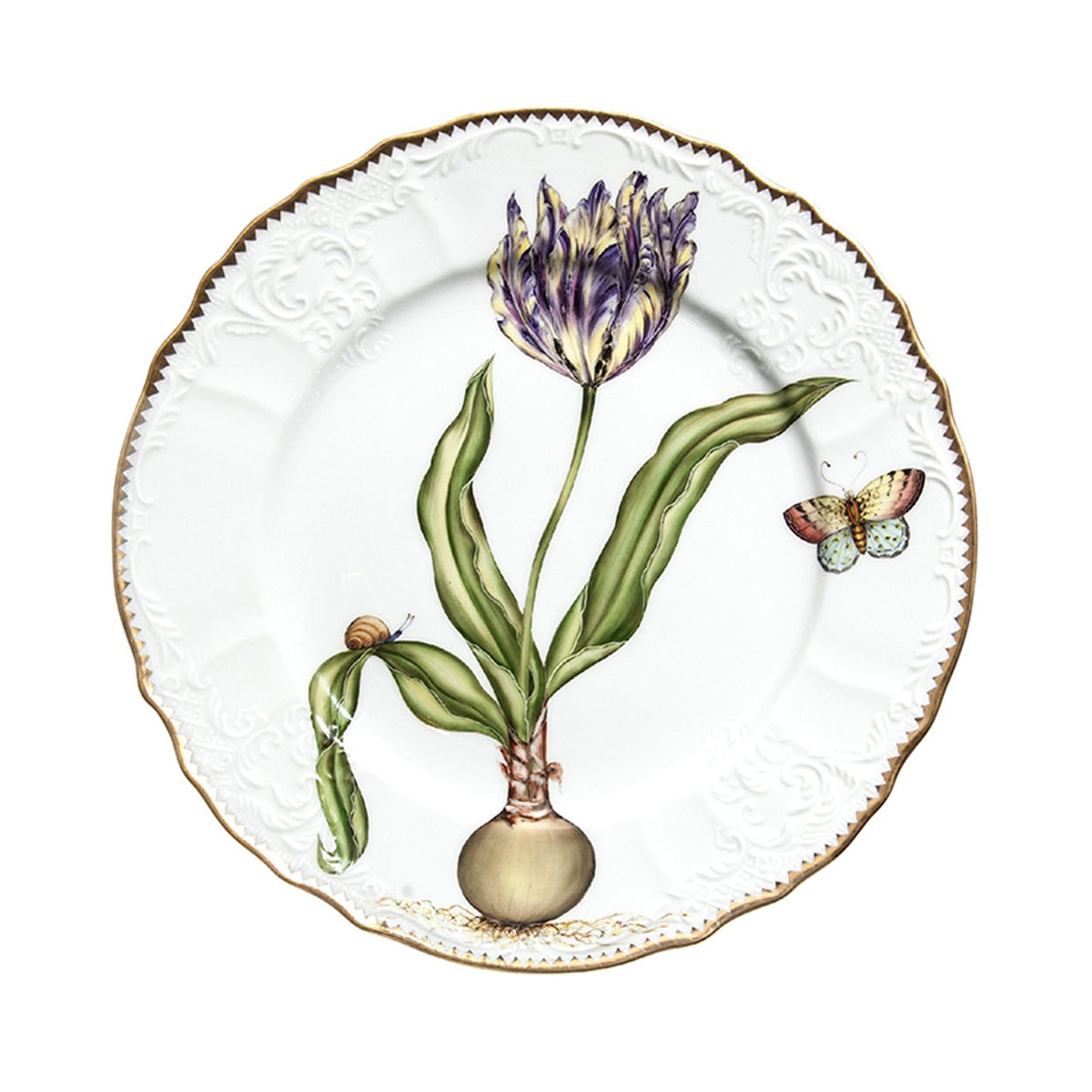 Flowers Of Yesterday Yellow and Purple Tulip Dinner Plate(D)